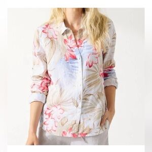 Tommy Bahama Tropical Floral Button-Up Linen Shirt size Large